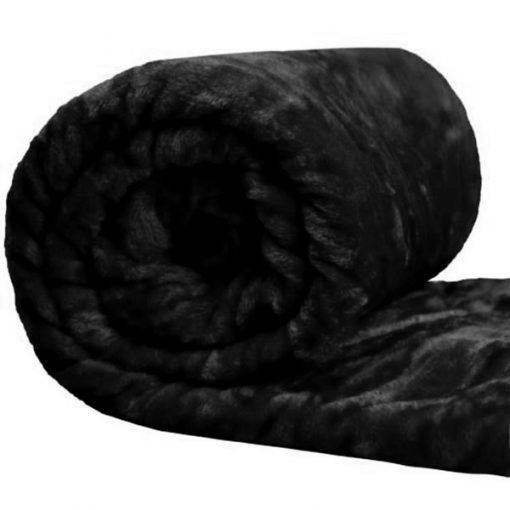 Black - Fleece Faux Fur Roll Mink Throw Bed Blanket