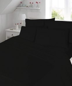 BLACK 100% Brushed Cotton Thermal Flannelette Sheet Set