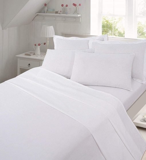 WHITE 100% Brushed Cotton Thermal Flannelette Sheet Set